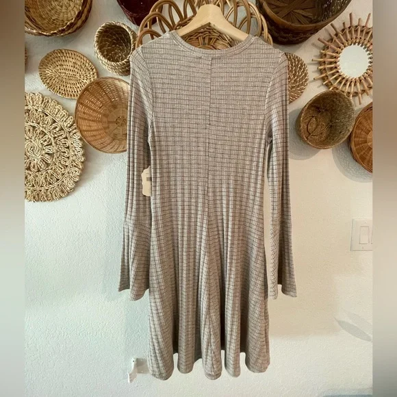 Altar'd State Ivory Taupe Long Bell Sleeve Dress - Picture 6 of 7